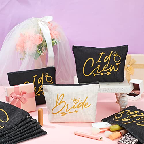 Sadnyy 11 Pieces Bridesmaid Makeup Bags I Do Crew Bachelorette Party Cosmetic Bags Bridesmaid Proposal Gifts for Women Bridal Party Favor Team Present Bridal Shower(White, Black)
