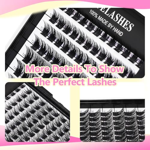 Mixed 8-12-14-16mm/8-10-12-14mm/10-12-14-16mm/14-15-16mm Wide Stem Individual False Eyelashes Soft Lightweight Volume Eyelashes Extensions Makeup Cluster Lashes (Mixed 8-10-12-14mm)