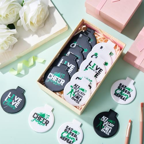 Wenqik 50 Pcs Cheerleader Mirror Gifts Bulk Cheerleading Compact Mirror Cheer Party Favors Folding Pocket Portable Makeup Mirrors for Football Rugby Game Team Friendship Gift(Green Cheer)