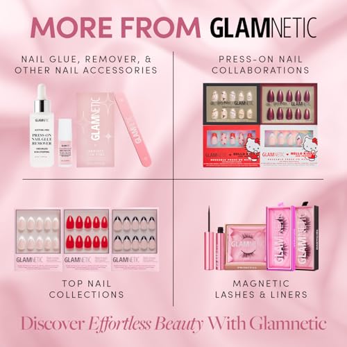 Glamnetic Press On Nails - Pink Me Up Spring Nails | Short Almond Fake Nails in Pastel Pink French Tips with 3D Pearls in a Glossy Finish, Salon Quality Nails | 15 Sizes - 30 Nail Kit with Glue