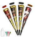 Temporary Tattoo kit£¬4Pcs Tattoo Cones,100% Natural Ready to Use Black Tattoo Paste, India Body DIY Art Painting for Women Men Kids with 20 Adhesive Stencils, 1 Bottle, 4Nozzles