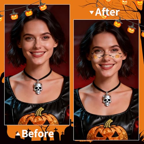 Halloween Face Tattoos - 12PCS Waterproof Temporary Tattoos,Body Art Stickers for Women Kids, Long Lasting Halloween Makeup Festival Accessories