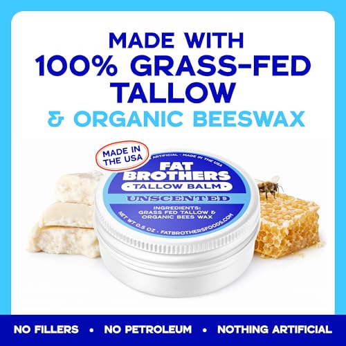 Tallow Balm ? 2-Ingredient (Beef Tallow + Organic Beeswax), Unscented, .5 oz Metal Tin (3X Larger Than Standard Tubes), Pure, Petroleum-Free, Ultra-Moisturizing - 2 pack