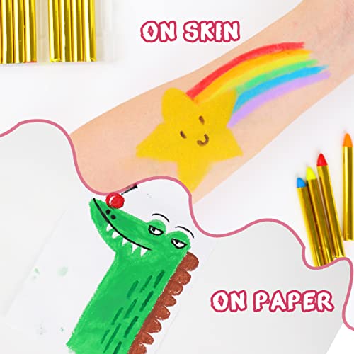 Bowitzki Face Paint Crayons 36 Jumbo Body Painting Marker Sticks Makeup Crayon Kit For Party Christmas Halloween with Face Painting Stencils Nail Sticker Jewels