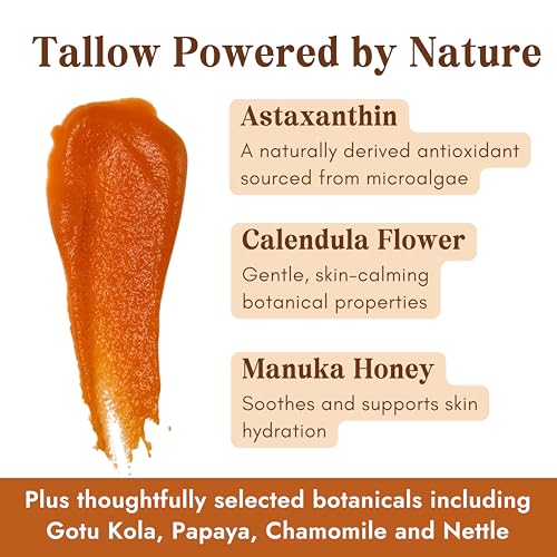 Tallow Balm for Face & Body ? Grass-Fed Beef Tallow Moisturizer for Sensitive Skin, Infused with Botanicals, Papaya, Manuka Honey & Astaxanthin
