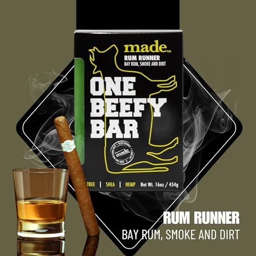 made One Beefy Bar | Rum Runner | Shampoo, Body Wash & Shaving Soap | Bay Rum & Smoked Earth Scent | Breakaway Brick Design | Moisturizing with Coconut Oil, Shea Butter & Aloe Vera | 16 oz