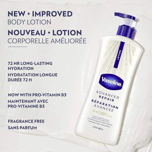 Vaseline Intensive Care Unscented Advanced Repair Body Lotion - Ultra-Hydrating with Lipids for Extremely Dry Skin, 20.3 oz, Pack of 3