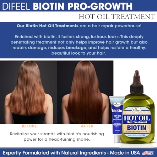 Difeel Hot Oil Hair Treatment with Biotin 1.5 oz. (Pack of 2) - Biotin Hot Oil Treatment