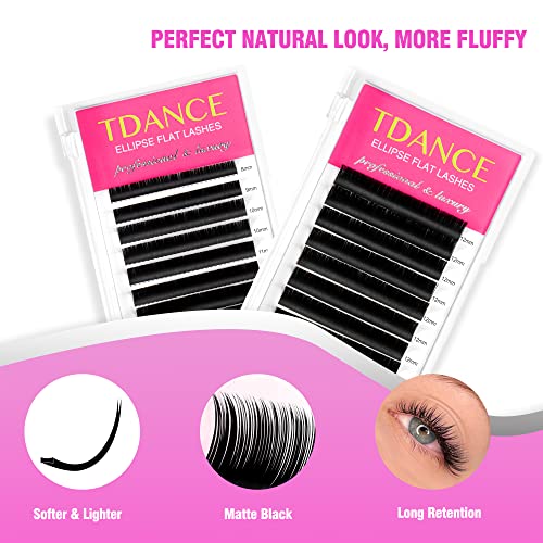 TDANCE Classic Lash Extensions Flat Lashes Eyelash Extensions 0.2mm C Curl Ellipse Eyelash Extensions 12mm Mixed Black Matte Individual Lashes Salon Use(Flat,C-0.2,12mm)