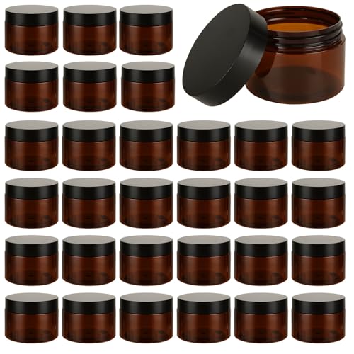 JMIATRY 50Packs 4OZ Plastic Amber Jars with Lids Refillable Ambers Plastic Jar 120ML/4 Ounce Empty Amber Plastics Containers for Cream, Cosmetic, Body Butter, Lotion