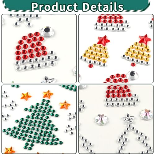 3Pack Christmas Face Rhinestone Sticker Self Adhesive Gems Stick on Christmas Tree Santa Face Jewels Tattoo Stickers Crystal for Body Nails Crafts Makeup Winter Holiday Xmas Decoration