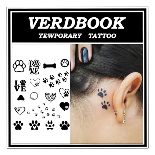 Waterproof Temporary Tattoos: 2-Sheet Tattoo Kit with Realistic Body Stickers, Semi-Permanent Tattoos for Adults Lasting 7-15 Days ? Safe for Men & Women, Paw Motif Set