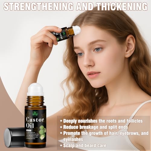 Organic Castor Oil Roll on ? 100% Pure & Cold Pressed Organic Castor Oil for Face, Body, Hexane Free, Glass Bottle ? Hair & Eyelashes Growth, Moisturize Skin, 1fl oz