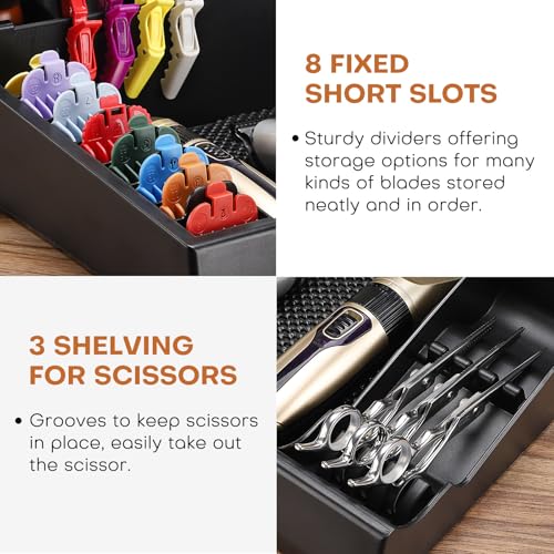 Large Barber Station Organizer for Corded Clippers & Guards, Barber Clipper Tray Anti-slip Hair Trimmer Holder, Multifunctional Detachable Hairdressing Tool Holder, Salon Haircut Supplies Storage Case