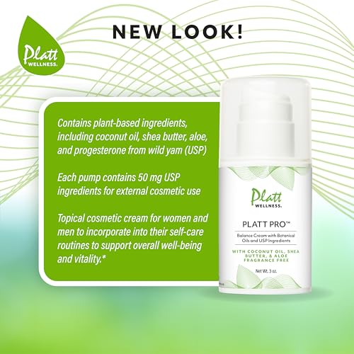 Platt Pro Balance Cream with Botanical Oils and USP Ingredients ? 5% Progesterone, Fragrance-Free, Non-GMO, 3 Ounce