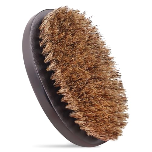GUARD&MARINE 100% Boar Bristle Beard Brush for Men ? Medium Firm Military Style Brush for Short Beard, Mustache & Waves ? Natural Wooden Handle Grooming Brush