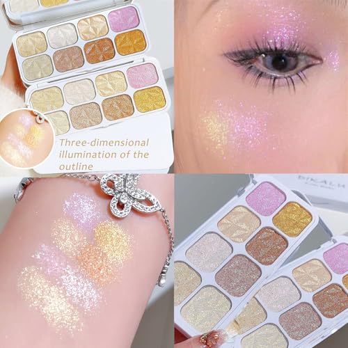 8 Colors Highlighters Makeup Palette For Face Highlighters & Luminizers Profesional Gold Highlighter Cheek Diamond Shimmer Glitter Contour Bronzer And Eyeshadow Palette