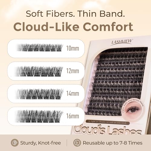 LASHVIEW Lash Clusters NM03 Cluster Lashes DIY Cluster Eyelash Extensions Mega Volume Reusable Individual Lashes Cluster Volume Look Super Thin Band & Soft(D-10-16mix)