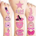 96 PCS Pink Preppy Bachelorette Princess Temporary Tattoos Theme Birthday Party Decorations Supplies Favors Decor Cute Girl Pastel Face Tattoo Stickers Gifts for Kids Girls Boys School Prizes Carnival