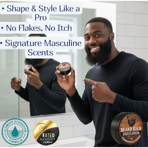 Beard Balm for Men, Cologne and Sandalwood Scent, natural growth Moustache Wax with Argan, Jojoba, Castor Oil, 50g