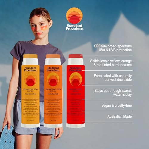 Standard Procedure - Zinc Sunscreen Sticks - SPF 50+ Tinted Sunscreen Sticks Available in Yellow, Orange, & Red - Zinc Sunscreen Sticks Made w/Naturally Derived Zinc - Australian Sunscreen
