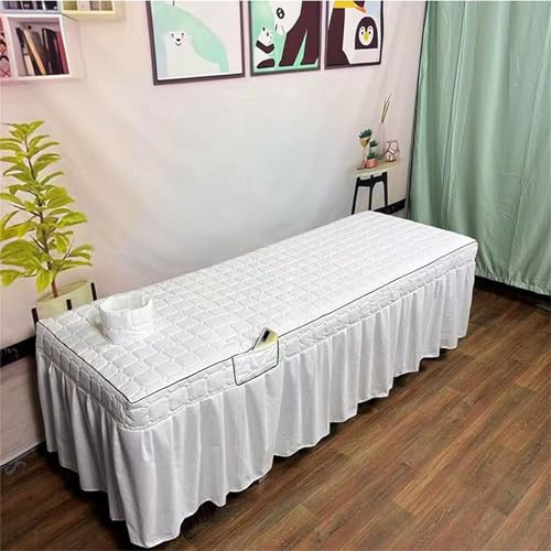 Massage Table Skirt with Hole,Quilted Pattern Massage Table Cover,Thickened Massage Linens, Massage Fitted Sheet, Massage Face Rest Cover with Hole, Sutiable for Beauty 75"x31.5" (White)
