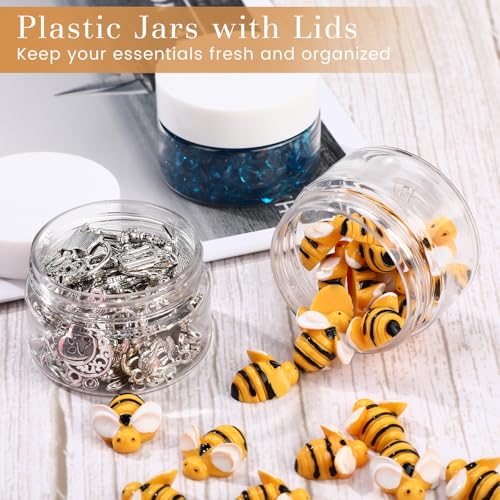 Meanplan 100 Pcs 0.7oz/20ml Plastic Containers with Lids, Clear Round Leak Proof Cosmetic Jars with Lid Wide Mouth Refillable Small Storage Containers for Lotion Cream Ointment Makeup Travel Storage