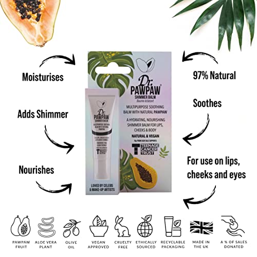 Dr. PawPaw Multipurpose Balm - Hydrating Lip Balm with Pawpaw, Aloe, and Olive Oil - Lip Moisturizer, Buildable Glow for Lips - Shimmer - 0.33 oz (Pack of 2)