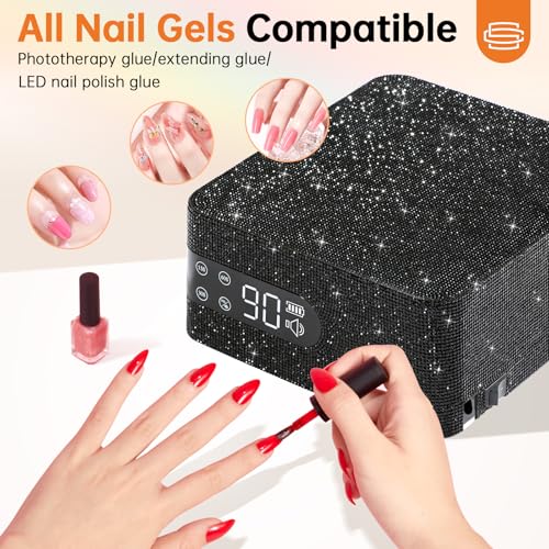 UV Nail Lamp,96W UV Light for Gel Nails, Cordless Nail Light,Rechargeable Nail Dryer, Touch Control & Auto Sensor,Fast Curing Manicure for Salon & Home (A-Black)