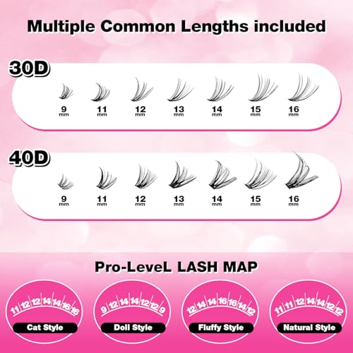 560pcs Lash Clusters Kit with Bond,Seal and Tweezers, Eyelash Extensions 9-16mm, D Curl, 30D+40D Natural Wispy Cluster False Soft Individual Lashes