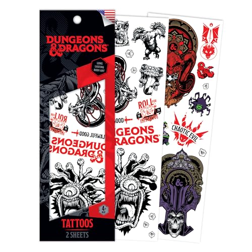 Savvi - 7 Dungeons & Dragons Temporary Tattoos: Skin-Safe Ink, Great for Parties and Everyday Wear, Gifts for Teens and Adults, Made in the USA [2 sheets, 7 count]