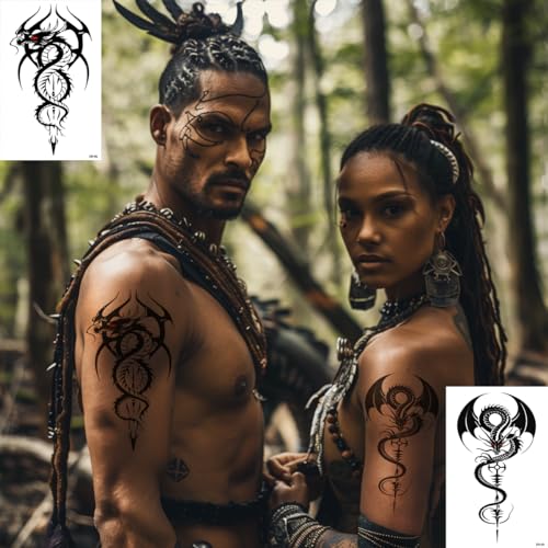 AWLEE Dragon Temporary Tattoos, 10 Sheets Large Realistic Waterproof Fake Tattoos for Men & Women ? Body Chest Arm Festival Party Music Event