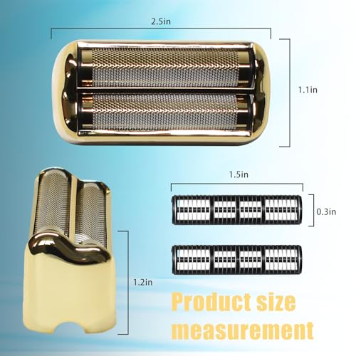 Replacement Foil and Cutter for BaBylissPRO Barberology Electric Shaver, Double Foil Shaver Replacement Head Compatible with BaBylissPRO Barberology FXFS2 Razors,Golden