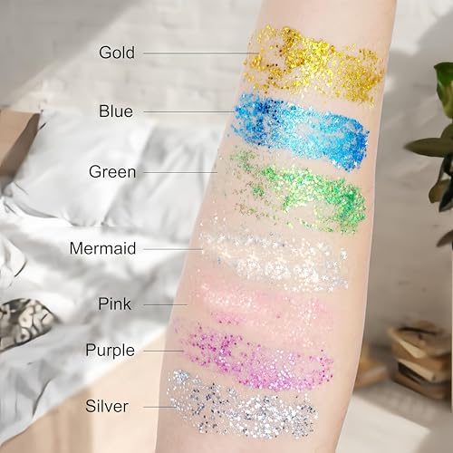 Body Glitter Stick 11 Colors Holographic Mermaid Sequins Chunky Face Glitter Stick Singer Concerts or Music Festival Rave Glitters Makeup for Face/Body/Hair/Eyes/Lip (01 Gold)