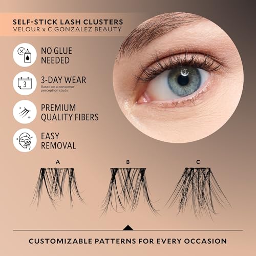 Velour x CGonzalez Beauty Self-Stick Lash Clusters, Self Adhesive Eyelashes, 18 Eyelash Clusters
