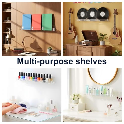 Nail Polish Shelf Wall 15 Inch Acrylic Clear Rack Sunglass Organizer Multi-Purpose Floating Shelves for Beauty Salons Retailer Dressing Room (12 Pcs)
