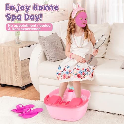 Kids Foot Spa & Nail Kit - Kids Spa Day Kit for Girls with Mask Foot Bath and Nail Dryer - Manicures Pedicure Toy Kit Nails Art Salon Girl Stuff - Christmas Birthday Gifts for 6 7 8 9 10-12 Year Old