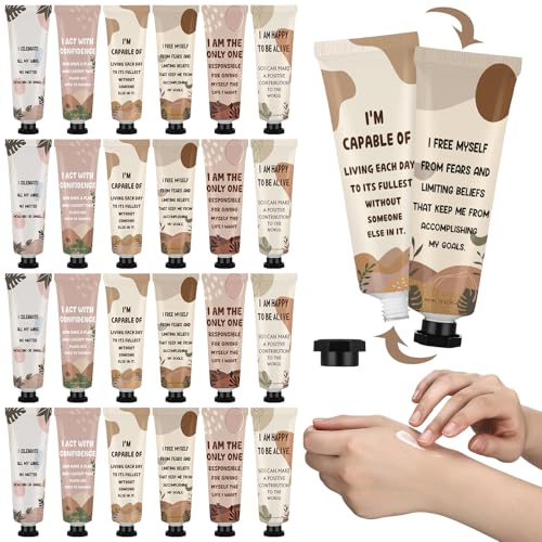 Loopeer 24 Pcs Positive Affirmation Gifts Bulk Hand Cream Gift Set Small Motivational Stress Relief Gift for Coworker Staff Teacher Nurse Women Dry Cracked Hands Travel Size Moisturizing