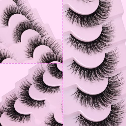 False Eyelashes Cat Eye Lashes Dramatic Fake Eyelashes Natural Look 7 Pairs 10-20 MM Fox Eye 8D Wispy Full Extension Pack Volume Thick Faux Mink Lashes Cruelty Free Light