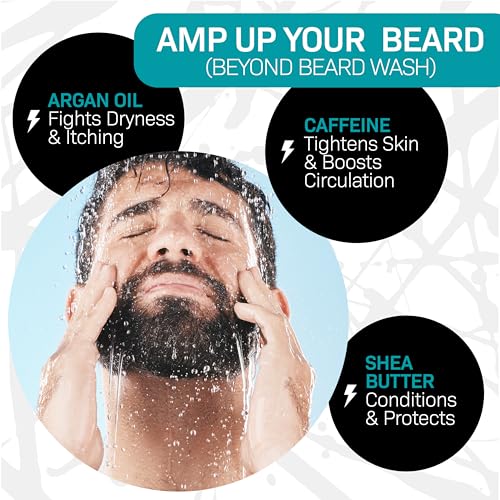VOLT Face & Beard Wash for Men, Sulfate Free Cleanser with Shea Butter, Argan Oil & Caffeine, Plant Based, Hydrating & Conditioning, Outback Sandalwood Scent, Refillable Aluminum Bottle, 5 Oz Bottle