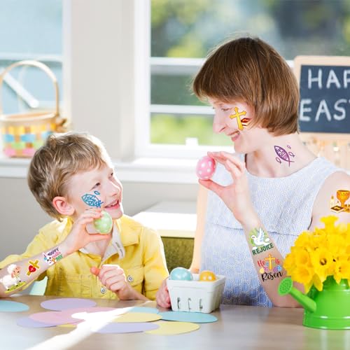 HOWAF 96pcs Religions Easter Temporary Tattoos, Happy Easter Day Temporary Tattoos for Kids, Christian Easter Waterproof Tattoos Stickers for Easter Spring Party Favors, Easter Jesus Cross Tattoos