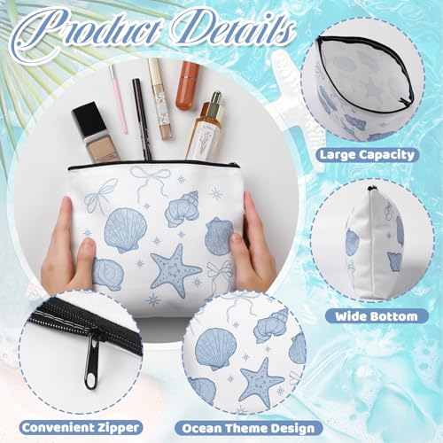 10 Pcs Ocean Themed Cosmetic Bags Bulk Zipper Pouch Makeup Bag for Women Girls Sea Weekend Travel Vacation Trip Gifts Supplies Nautical Party Favors Beach Accessories