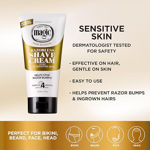 SoftSheen-Carson Magic Razorless Shaving Cream, Depilatory Hair Removal Cream, Works in 4 Minutes for Coarse, Curly Hair, 2 Count