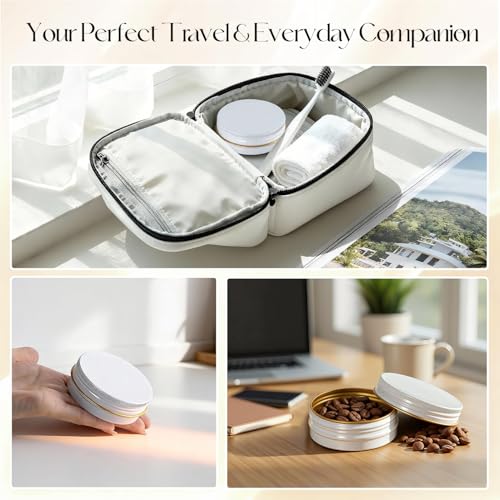 Aluminum 2oz Tins with Lids (48 Pack), Empty Salve Tins Round Tin with Lids, Metal Containers for Salve, Homemade Balm, DIY Lotion Bars & Travel Storage - Recyclable, Durable (White and Gold)