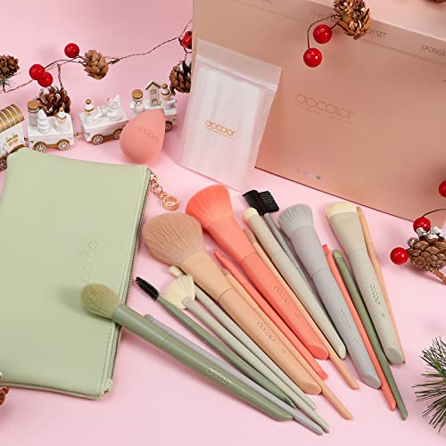 Docolor 17Pcs Morandi Makeup Brush Set with Makeup Bag and Makeup Sponge and Brush Protector + Makeup Brushes Cleaner Set