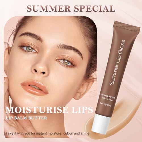 Summer Lip Butter Balm, Moisture and Hydration Lip Gloss, Long-lasting Hydrating Non-Sticky Lip Balm, Soften Dry Lips Lip Care (#Iced Coffee, 1Pcs)