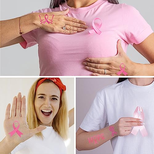 Breast Cancer Tattoos, 10 Sheets 68 Pcs Pink Ribbon Breast Cancer Awareness Temporary Tattoos for Face Arms and Hands, 4.7" x 2.7" Breast Cancer Face Tattoos for Walks Runs Fundraising Events
