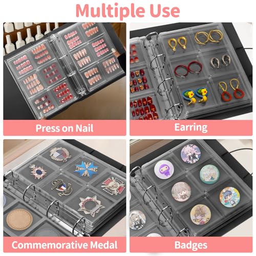 CGBE Press On Nail Organizer: Upgraded Dust & Crush-Resistant Protection - Removable D-Ring Binder Pages - Press On Nail Storage with Nail Tape