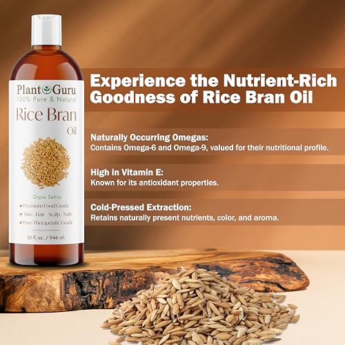 Rice Bran Oil 16 fl. oz. ? 100% Pure & Natural Carrier Oil for Skin, Face, Body, and Hair Moisturizing. Great for DIY Creams, Lotions, and Lip Balms.