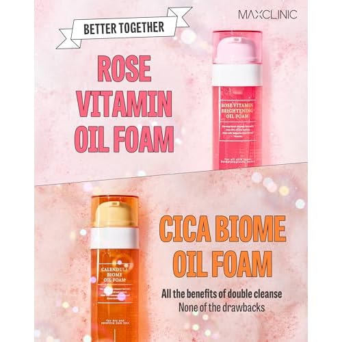 MAXCLINIC [K-Beauty] Rose Vitamin + Calendula Biome Oil Foam Gift Set | Daily Face Wash Oil Based Cleanser to Foam | Korean Skin Care Oil Cleanser for Dry Sensitive Skin